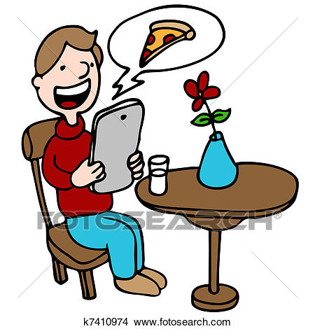 450x470 Clipart Of Man Ordering Pizza With His Digital Device