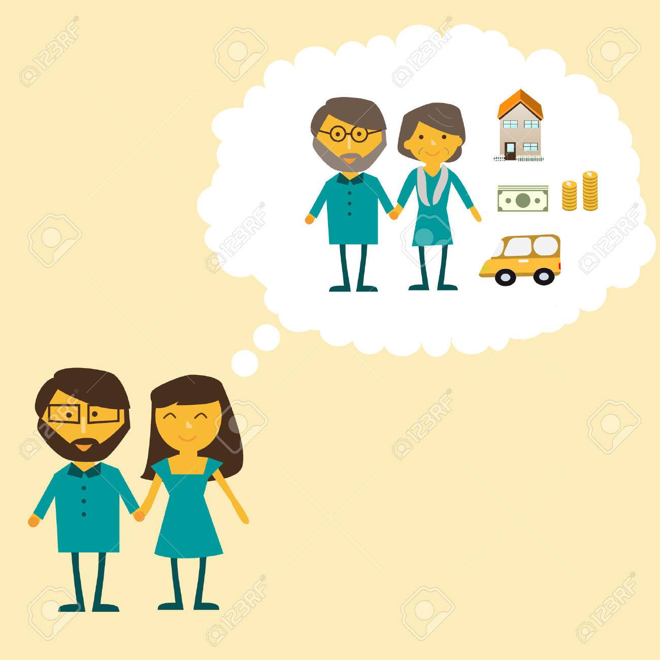 1300x1300 Couple Dreaming About The Retirement Life Vector. Illustration