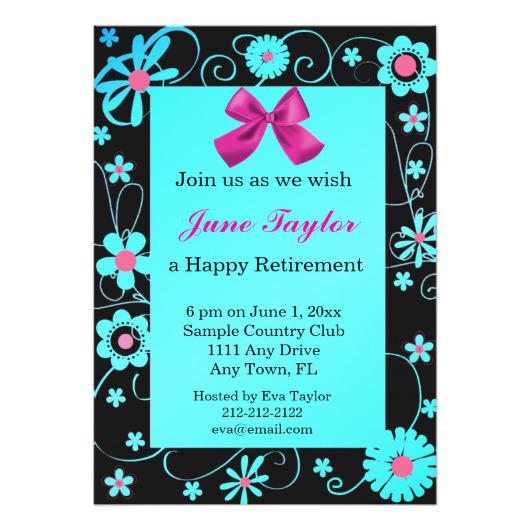 530x530 Blue And Black Floral Retirement Party Invitation Invitations 4 U