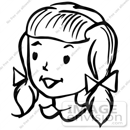 450x450 Clipart Of A Happy Retro Girl In Black And White