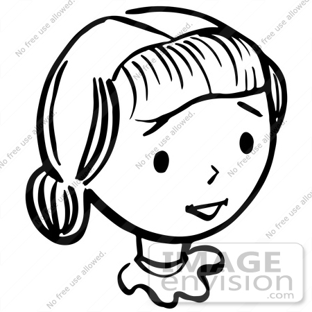 450x450 Clipart Of A Happy Retro Girl In Black And White