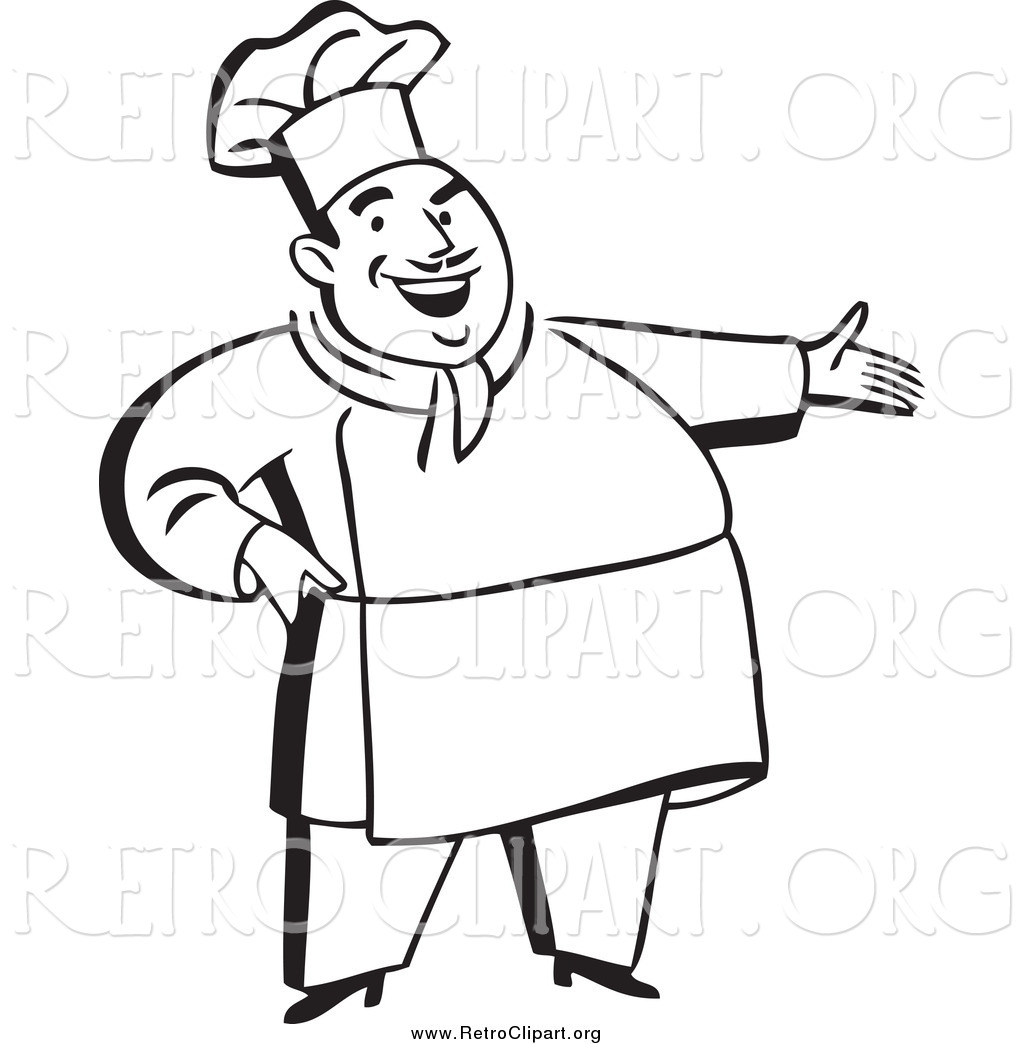 1024x1044 Clipart Of A Retro Black And White Chubby Male Chef Presenting By