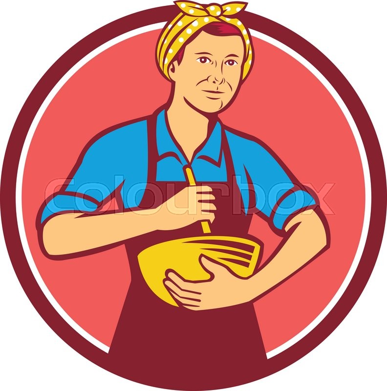 792x800 Illustration Of A Housewife Woman Cook Wearing Bandana Holding