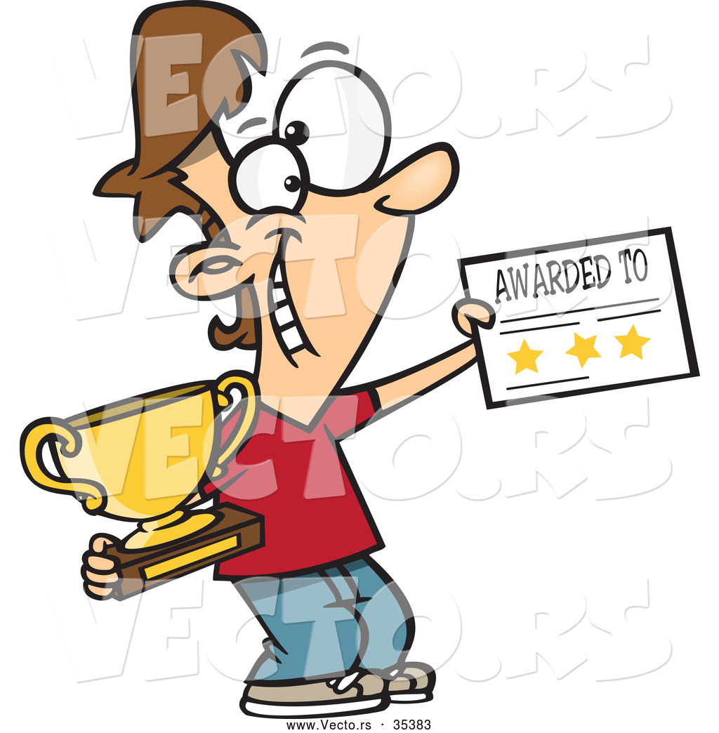 1024x1044 Vector Of A Smiling Cartoon Boy Holding A Trophy And Certificate