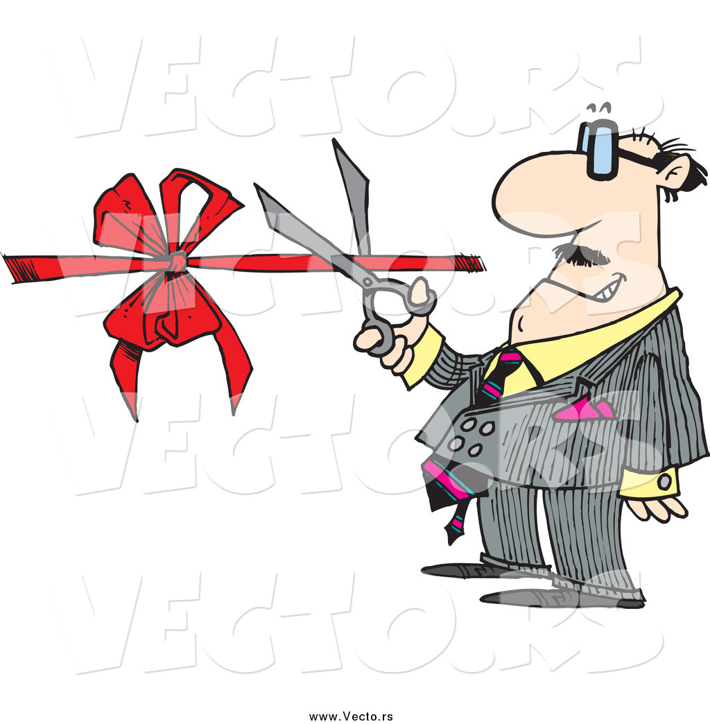 1024x1044 Vector Of A Cartoon White Businessman Performing A Ribbon Cutting