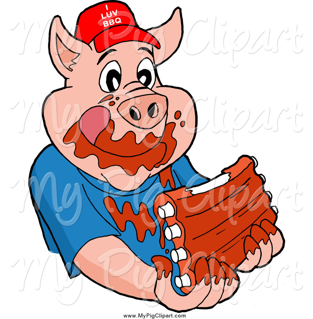 1024x1044 Swine Clipart Of A Hungry Pig Wearing A Hat And Eating Messy Ribs