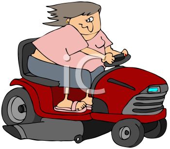 350x307 Cartoon Of A Woman On A Riding Lawnmower