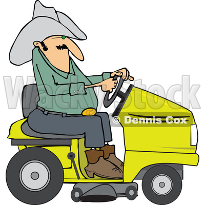 400x400 Of A Chubby Cowboy Riding A Yellow Lawn Mower