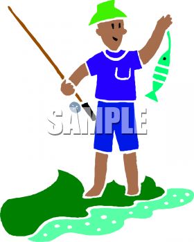 280x350 Picture Of A Fisherman Catching A Fish In A River In A Vector Clip