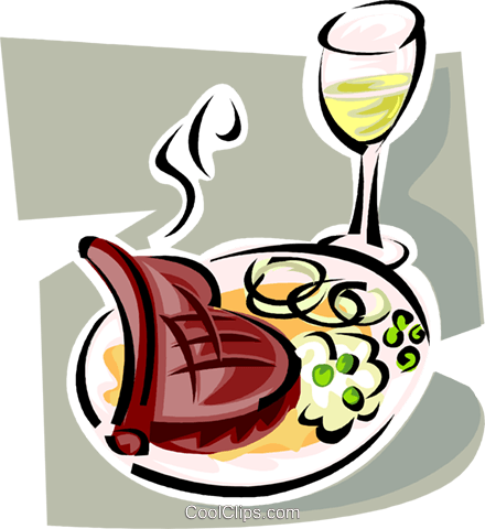 440x480 Roast Beef Meal And Wine Royalty Free Vector Clip Art Illustration