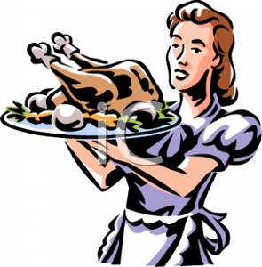 295x300 Woman Serving A Roast Chicken Clip Art Image