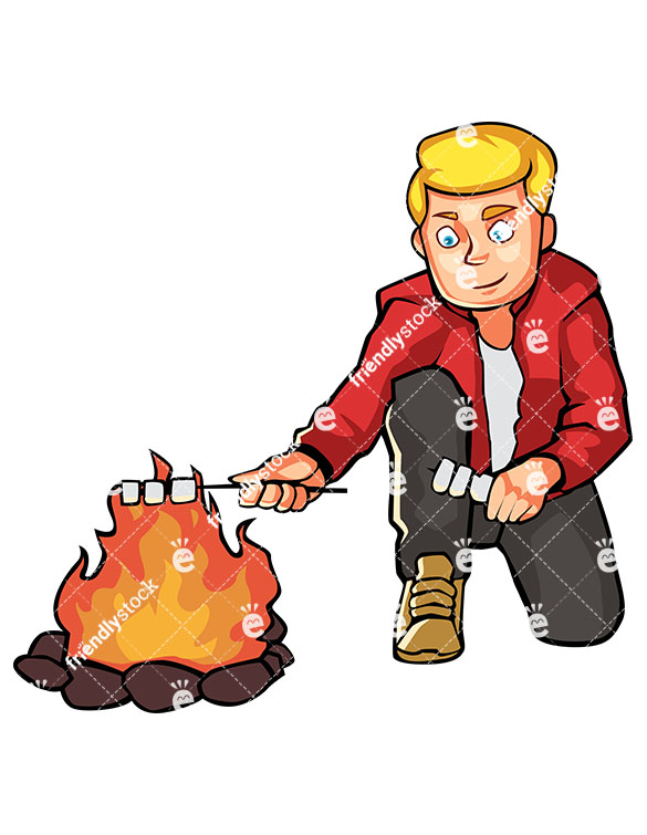 585x755 Man Roasting Marshmallows By The Campfire Cartoon Clipart