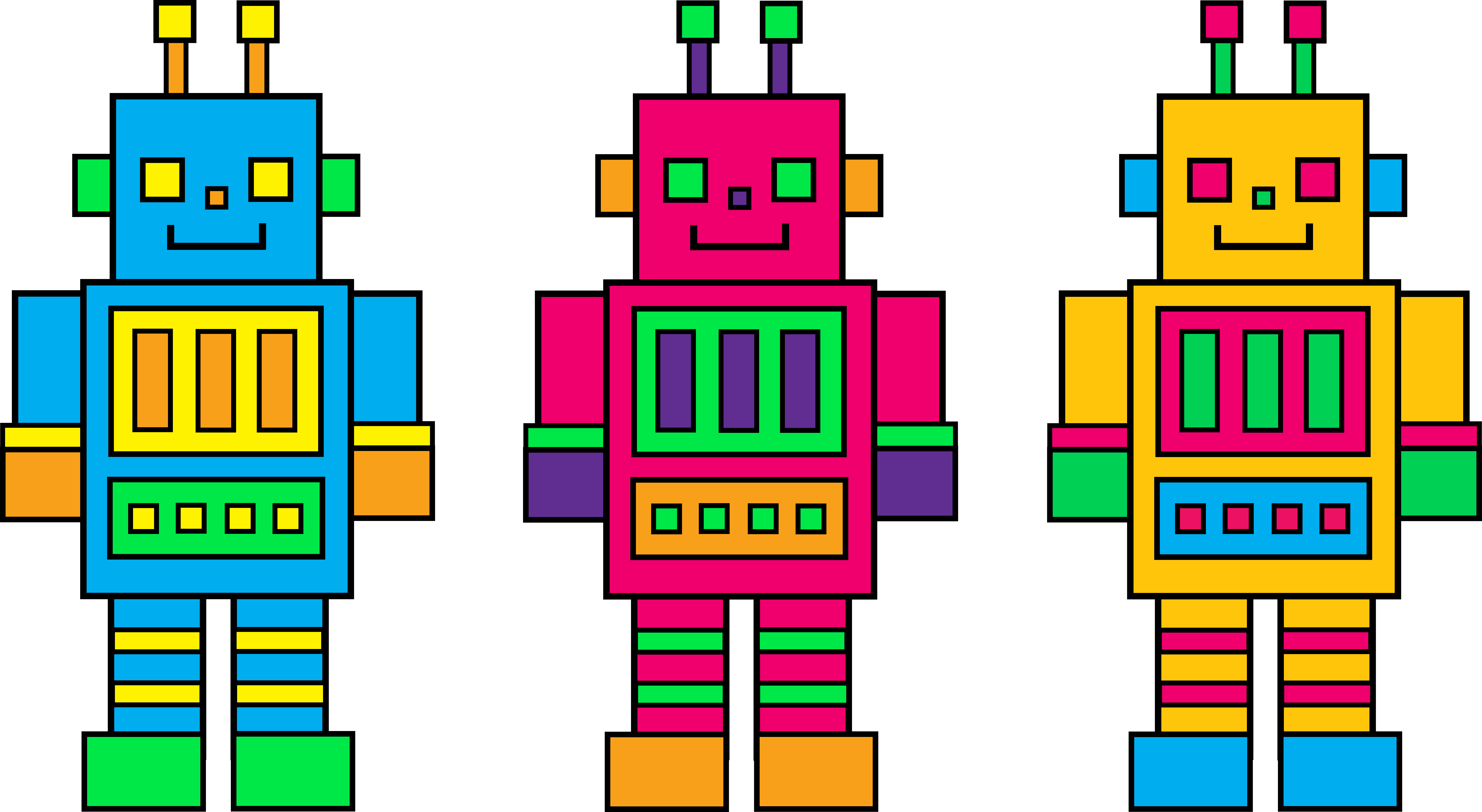 8744x4793 Three Colorful Little Robots