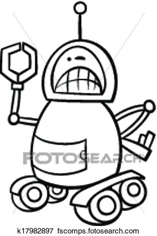 312x470 Clip Art Of Angry Robot Cartoon Coloring Page K17982897