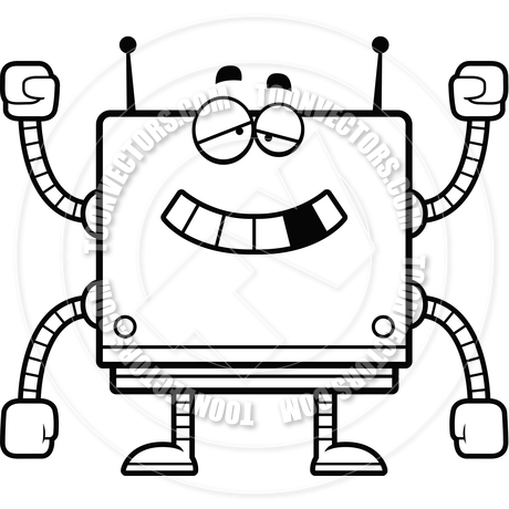 460x460 Malfunctioning Square Robot (Black And White Line Art) By Cory