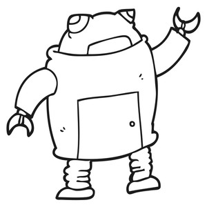 300x300 Freehand Drawn Black And White Cartoon Robot Royalty Free Stock