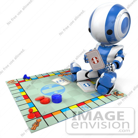 450x450 Clip Art Graphic Of A 3d Blue Ao Maru Robot Reading A Card On Top