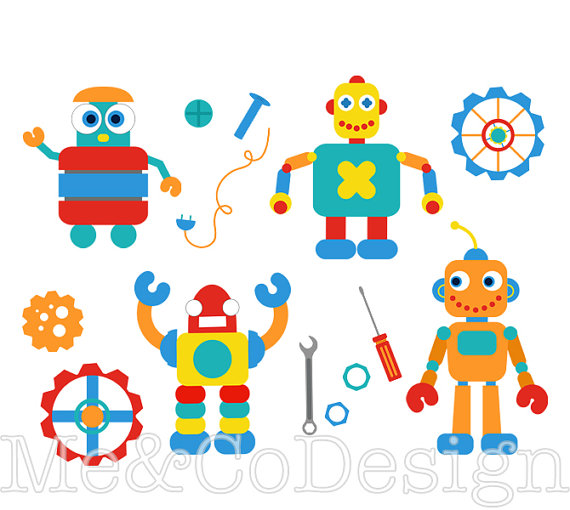 570x510 Robots Clipart, Fun Cute Clipart, Boy, Gears Tools Instant