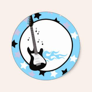 315x315 Blue Rock Star Guitar Envelope Seals Cupcake Business Cards