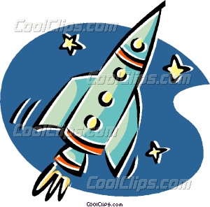 300x296 Rocket Ship Flying Through Vector Clip Art