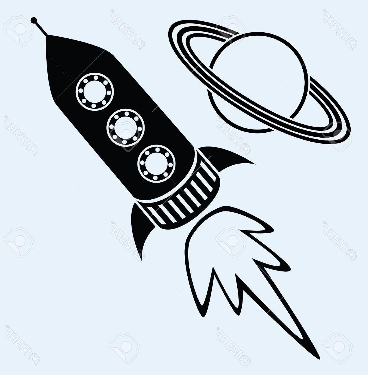 1273x1300 Hd Vector Stylized Retro Rocket Ship And Planet Saturn Symbols