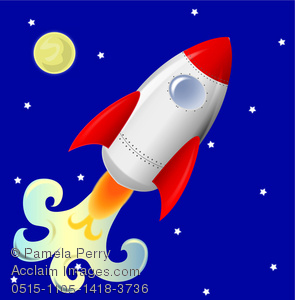 295x300 Clip Art Image Of A Cute Rocketship Flying Across A Night Sky