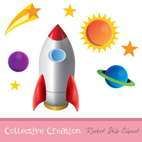 570x570 Rocket Ship, Planets And Stars Digital Clipart Set