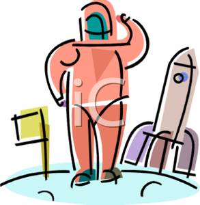 293x300 Astronaut Planting A Flag On The Moon Next To His Rocket Ship Clip