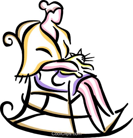 466x480 Woman Sitting With Cat In Rocking Chair Royalty Free Vector Clip