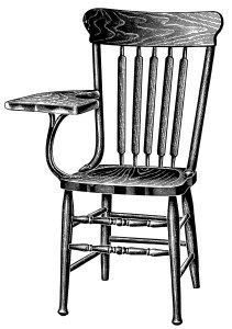 211x300 Vintage School Clipart, Wooden Tablet Arm Chair, Black And White