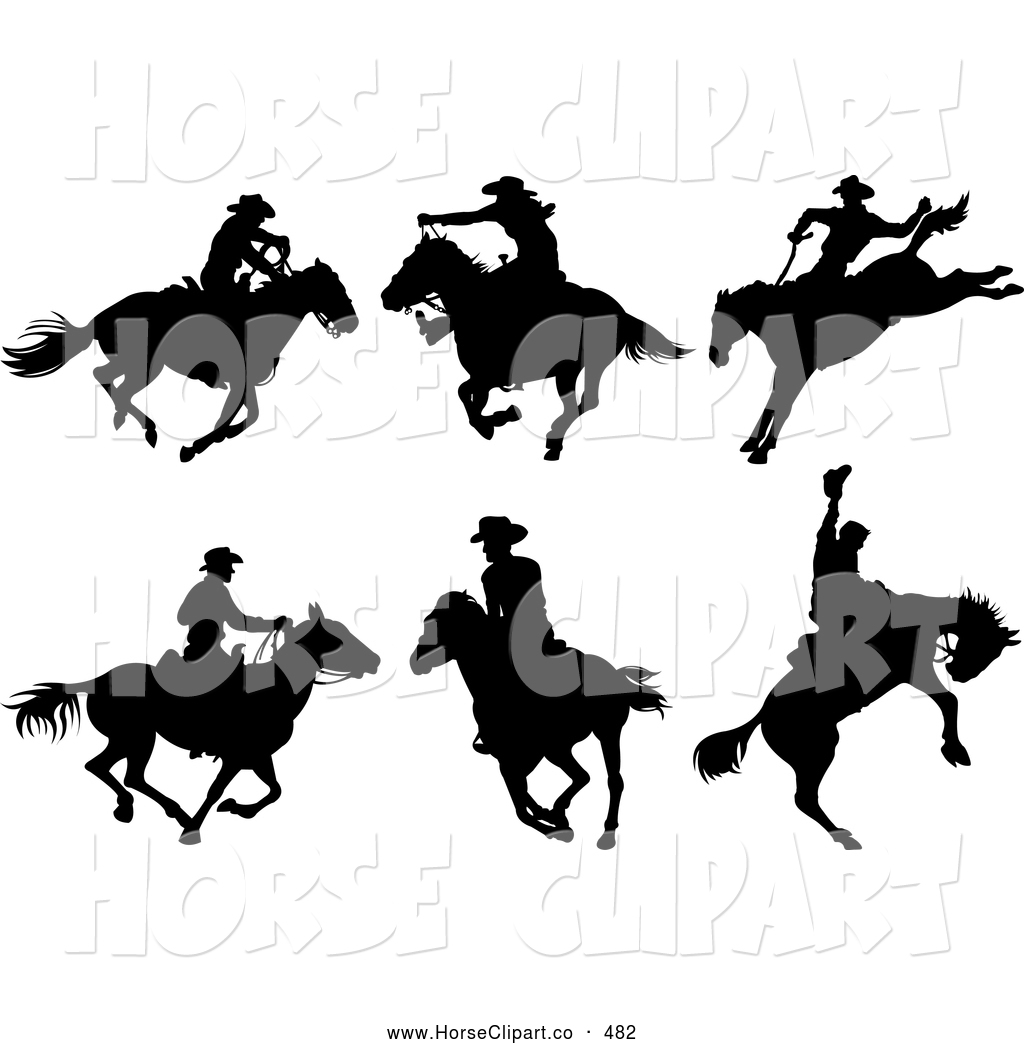 1024x1044 Clip Art Of A Digital Set Of Six Cowboy On Horseback Silhouettes