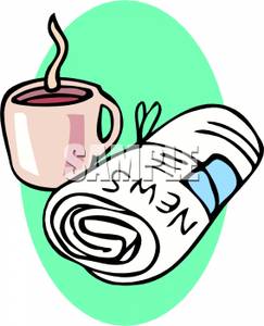 243x300 Image A Rolled Up Newspaper Next To A Cup Of Coffee