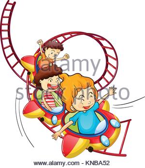 300x347 Illustration Of Kids Riding A Rollercoaster Stock Photo, Royalty