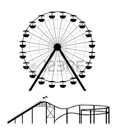 392x450 Ferris Wheel And Roller Coaster Silhouette Vector Illustration