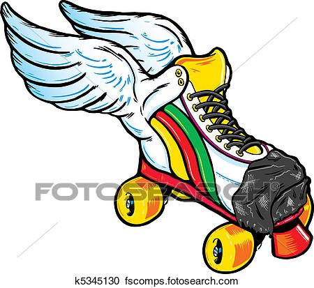 450x413 Clipart Of Retro Style Winged Roller Skate K5345130