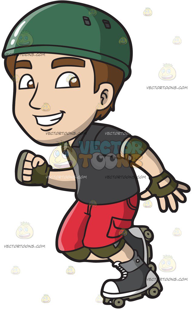 633x1024 A Man Having Fun In Roller Skates Cartoon Clipart