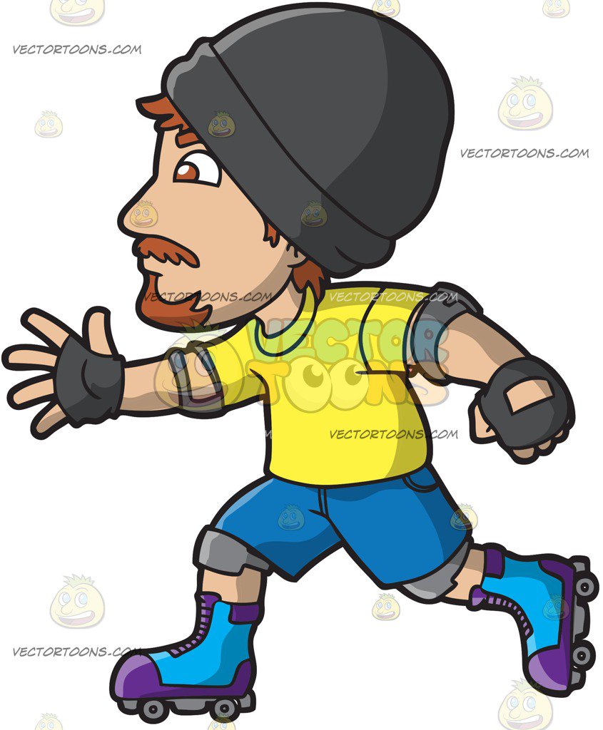 845x1024 A Roller Skating Hipster Guy Cartoon Clipart