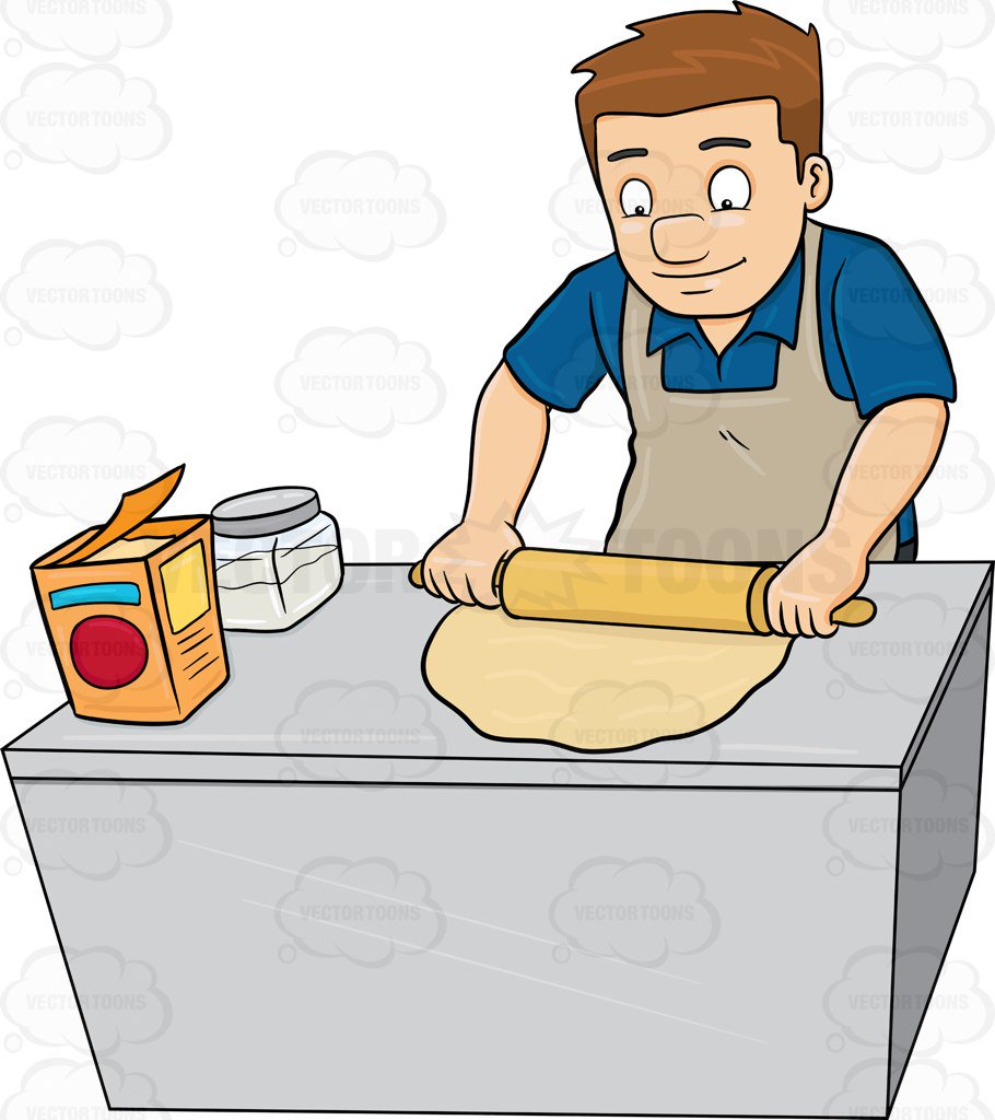 910x1024 A Man Flattening A Dough With A Rolling Pin Cartoon Clipart
