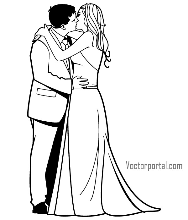 600x700 Romantic Newly Married Couple Kissing Vector Clip Art 123freevectors