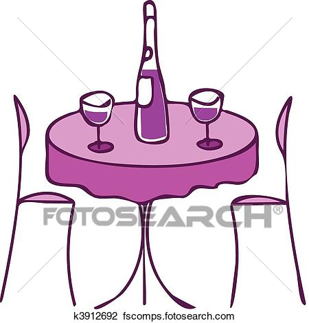 450x470 Clipart Of Table With Wine And Two Chairs