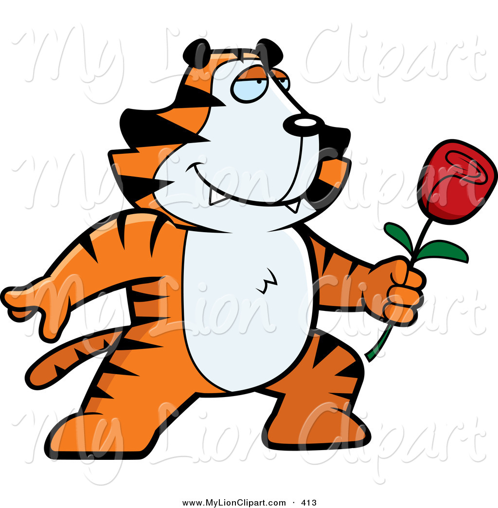 1024x1044 Clipart Of A Romantic Tiger Presenting A Rose To Someone By Cory