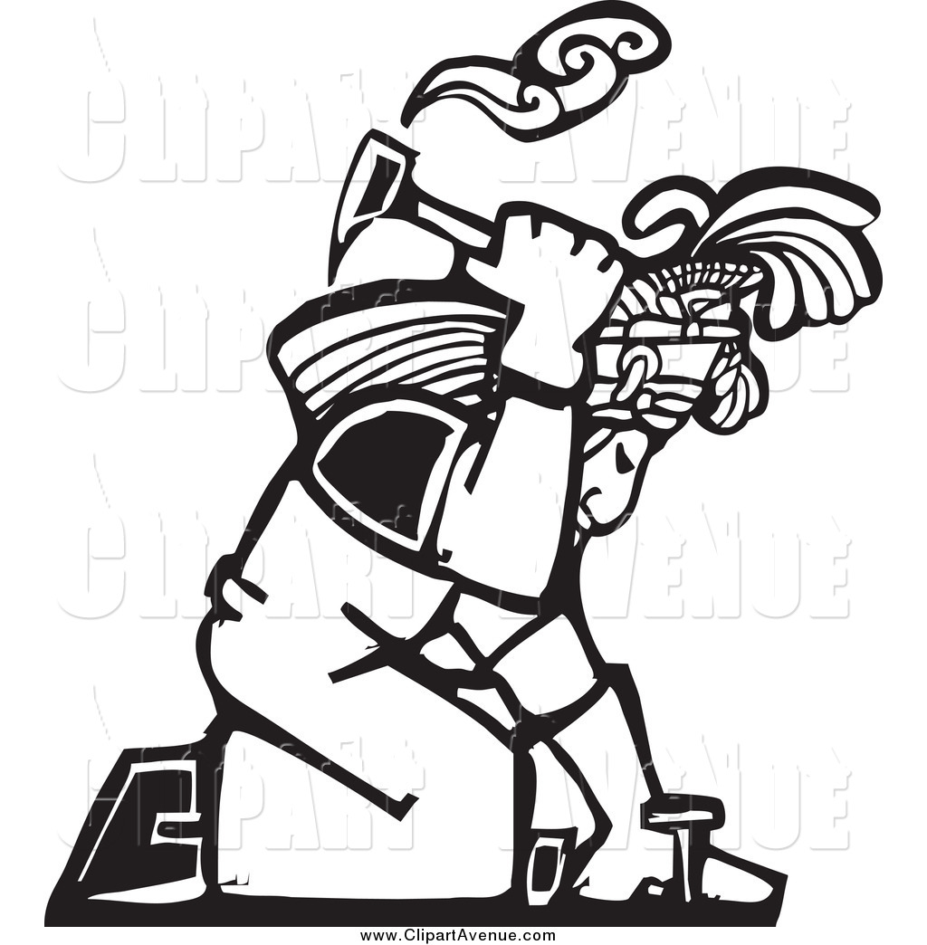 1024x1044 Avenue Clipart Of A Black And White Woodcut Mayan Roofer By
