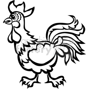 300x300 Royalty Free Black And White Rooster With Long Tail Feathers