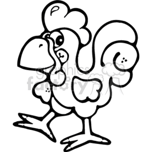 300x300 Royalty Free Cartoon Rooster Strutting Black And White 130744