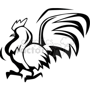 300x300 Royalty Free Black And White Abstract Of A Rooster With A Long