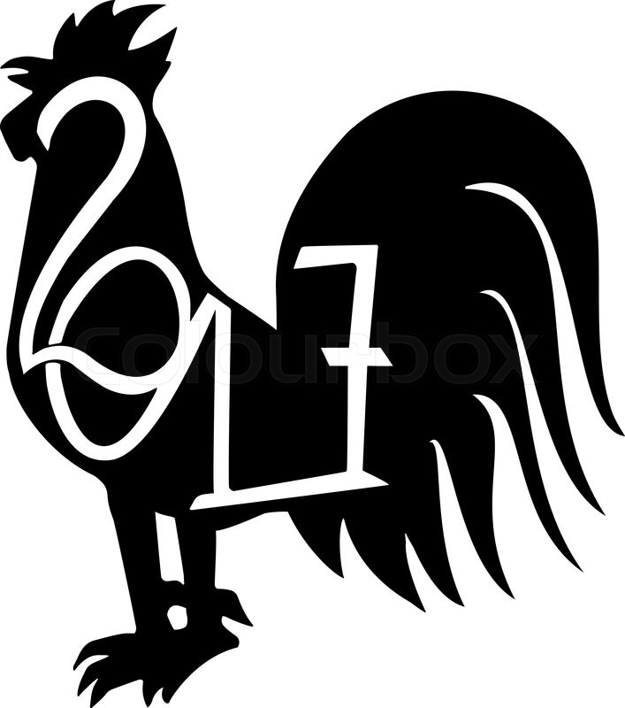 707x800 Year Of The Rooster. 2017. Black And White Vector Illustration