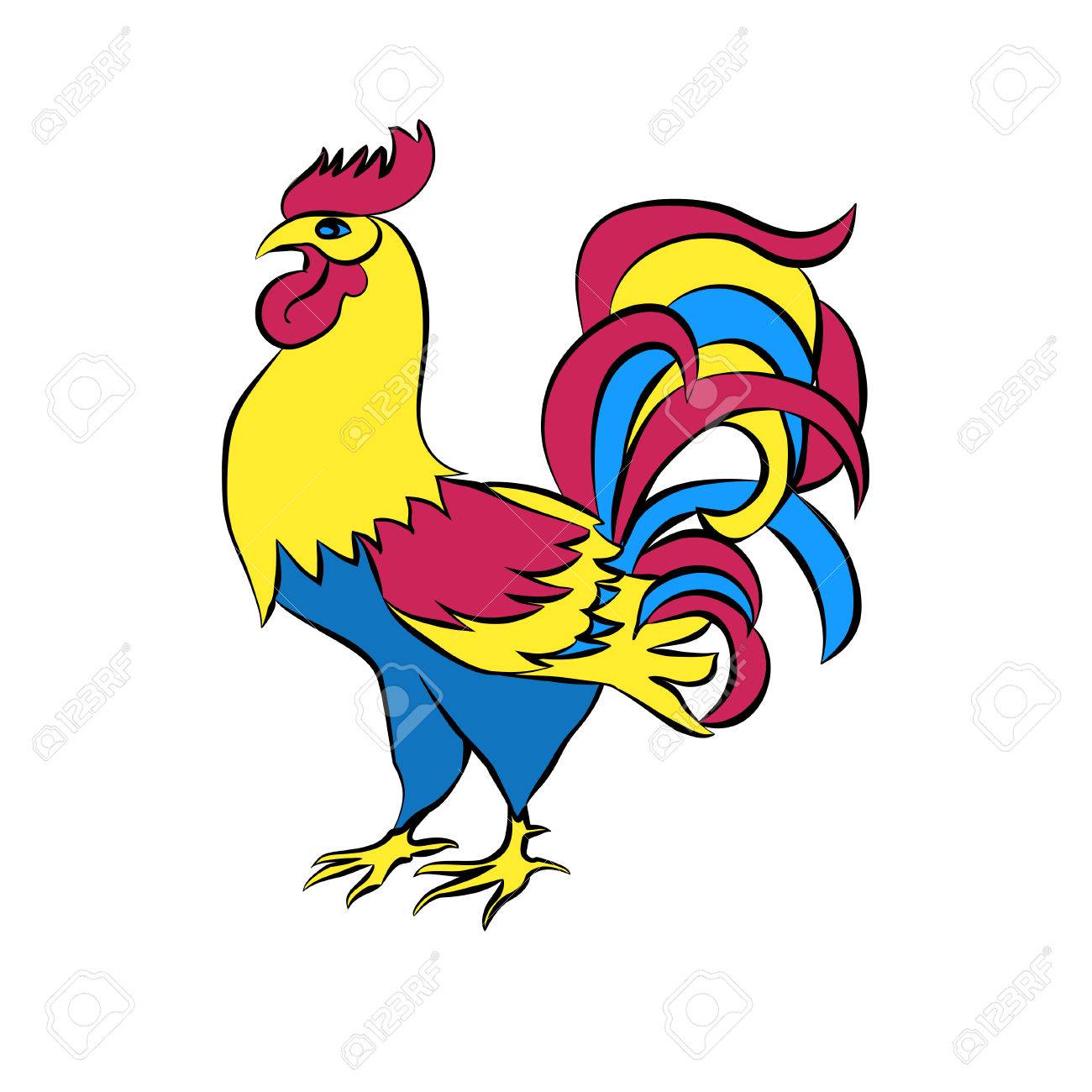 1300x1300 Color Silhouette Of A Rooster On A White Background Royalty Free