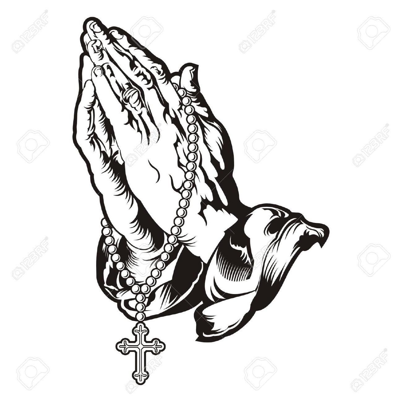 1300x1300 Unique Praying Hands With Rosary Tattoo Vector Stock Cross Photos