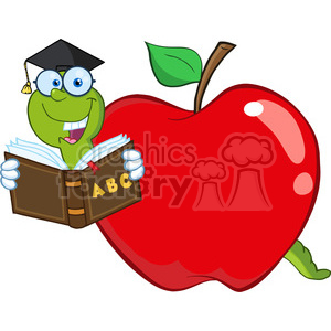 300x300 Royalty Free 6243 Royalty Free Clip Art Happy Worm In Red Apple