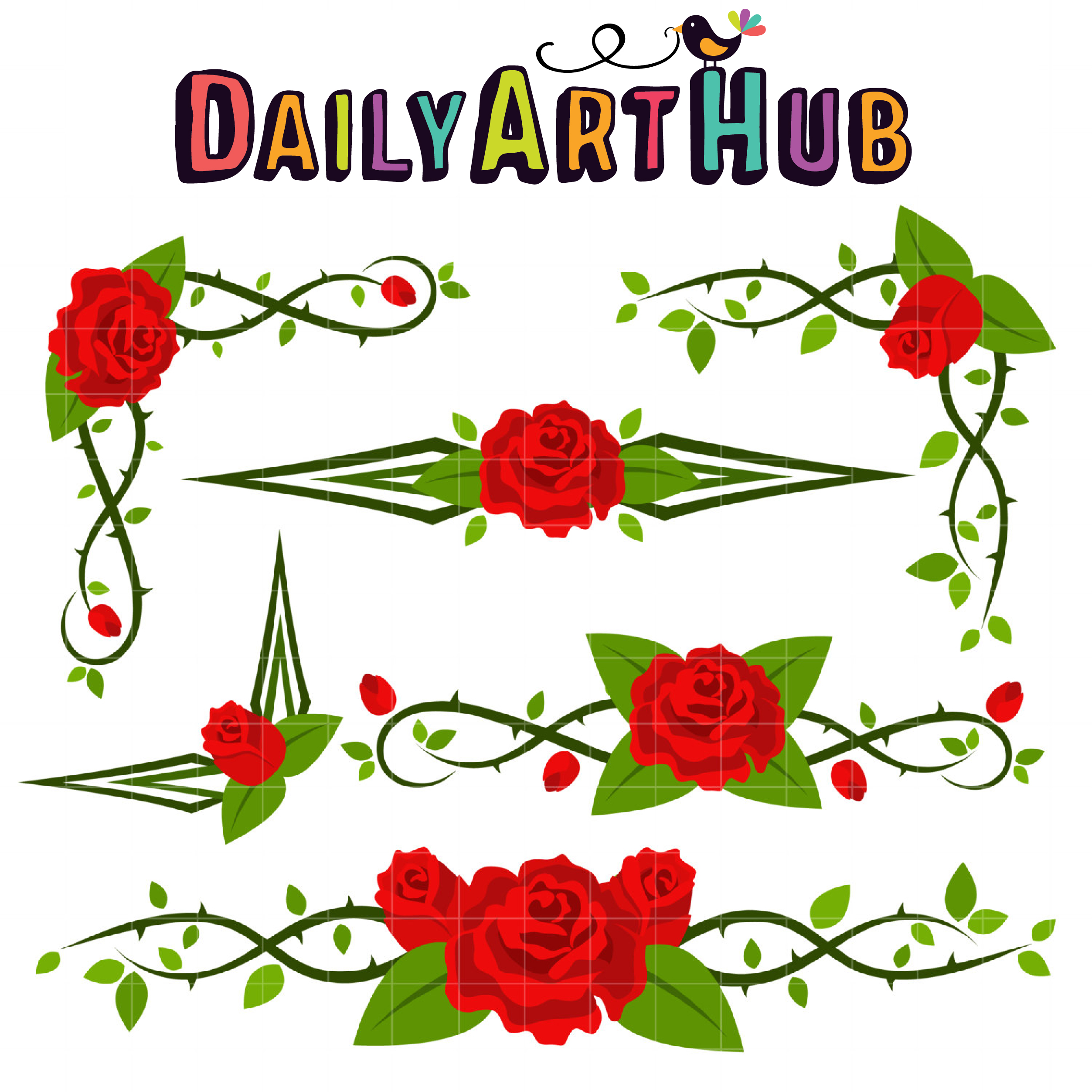 2505x2503 Red Rose Corners Amp Borders Clip Art Set Daily Art Hub